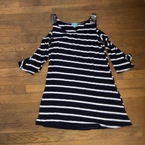 flowy navy blue striped dress